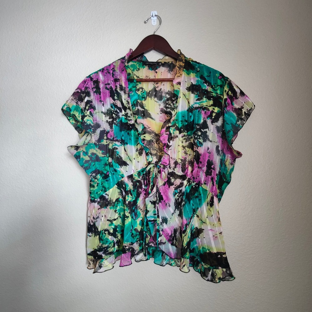 Notations Womens XL Y2K Tie Front Ruffle Blouse Fairy Grunge Whimsigoth Top